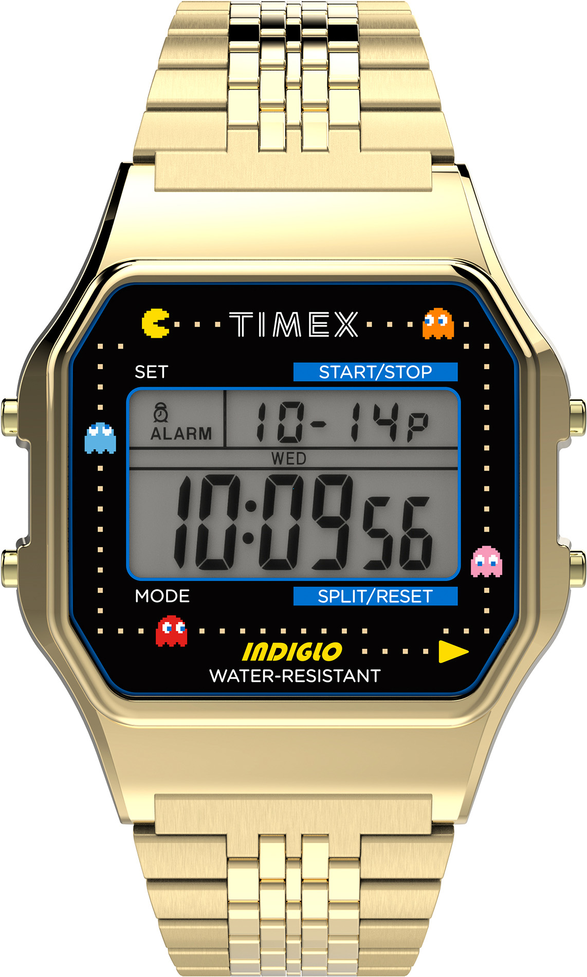 Timex T80 Orologio Digitale Pac-Man – Cassa In Resina 34 Mm, Bracciale In Acciaio, Cronografo, Retroilluminazione Indiglo, Resistente 30 M
